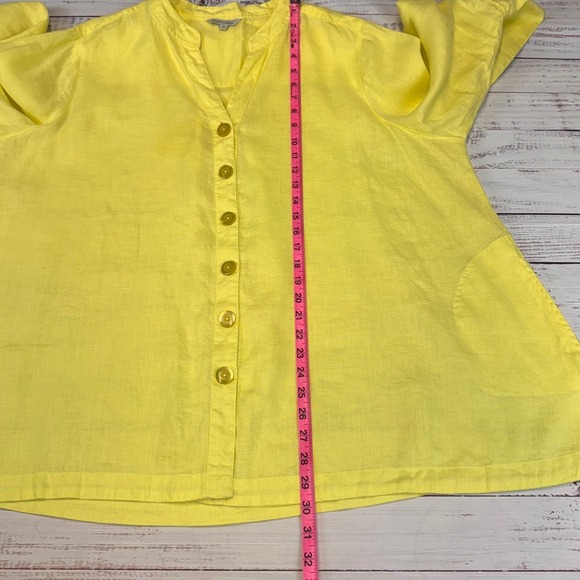 John Mark Women Yellow Linen XXL Button Down Tunic Top Roll Tab Sleeve Relaxed - Picture 11 of 13